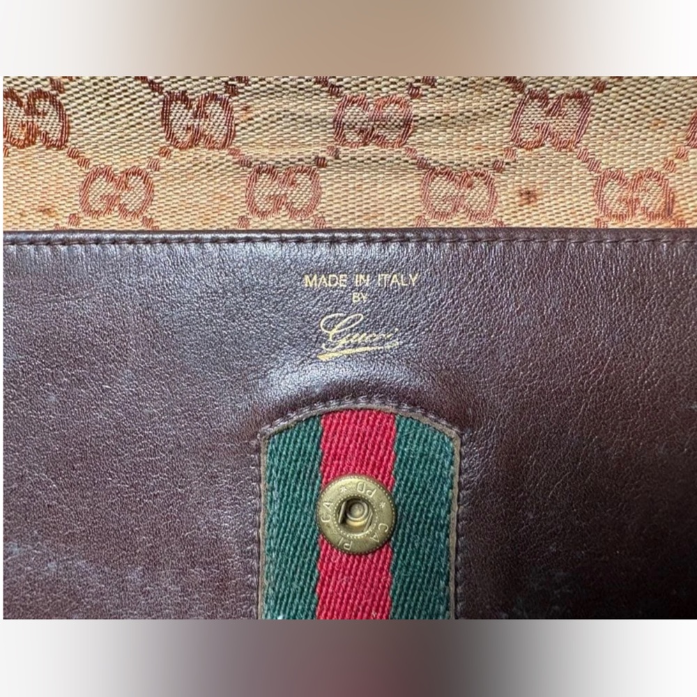 Gucci Brown Leather Clutch with Red and Green Stripe - Picture 4 of 5